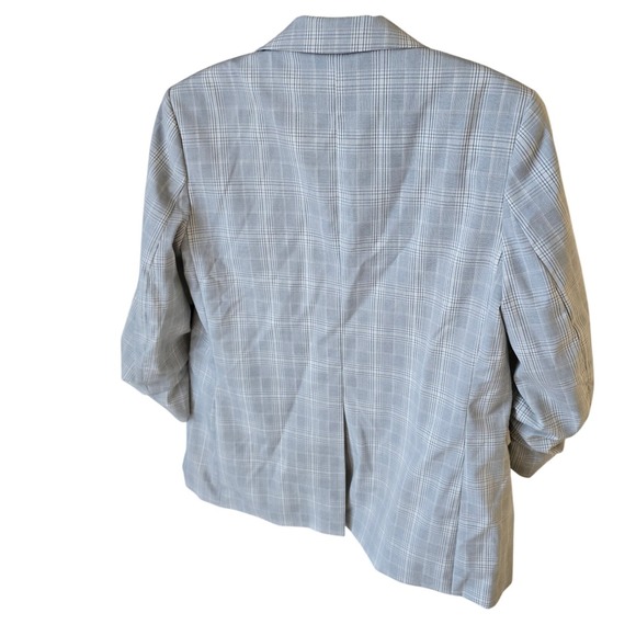 H&M Plaid Blazer Ruched Sleeve Open Front Women Size 6 Gray White - Picture 5 of 6